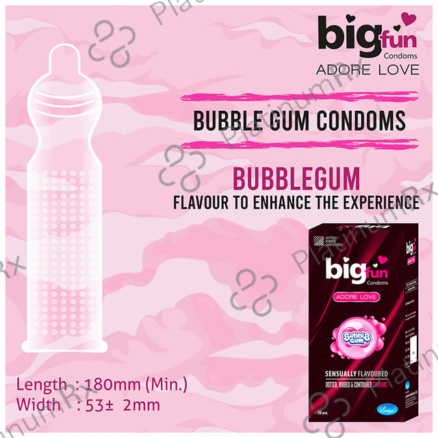Bigfun Dotted, Ribbed & Contoured Bubblegum Flavour Condom 10s