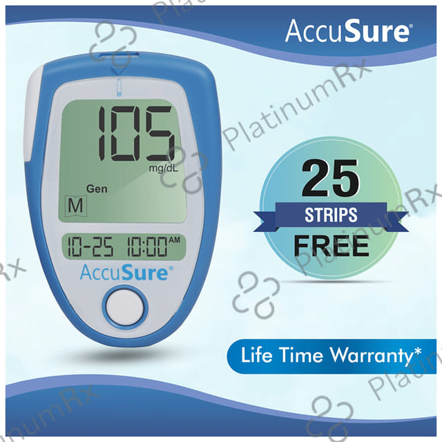 AccuSure Blood Glucose Meter Glucometer with 25 Test Strip