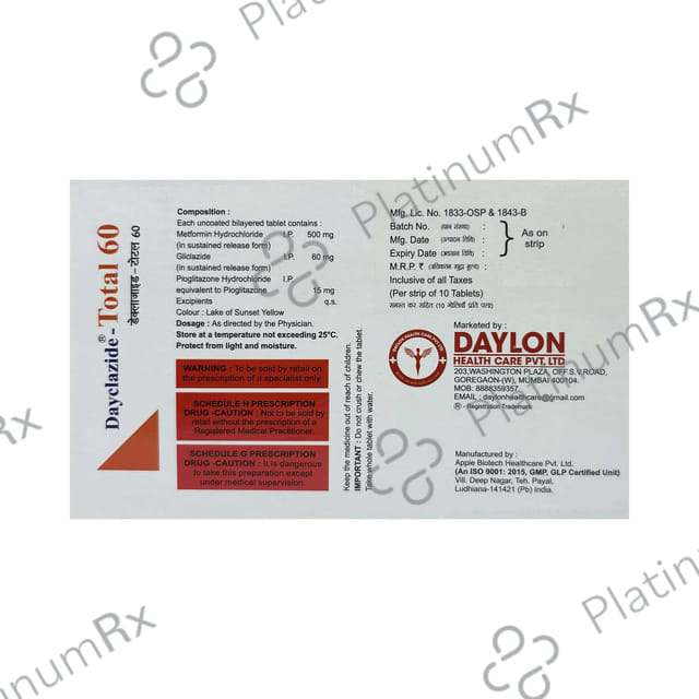 Dayclazide Total 60mg/15mg/500mg Tablet SR