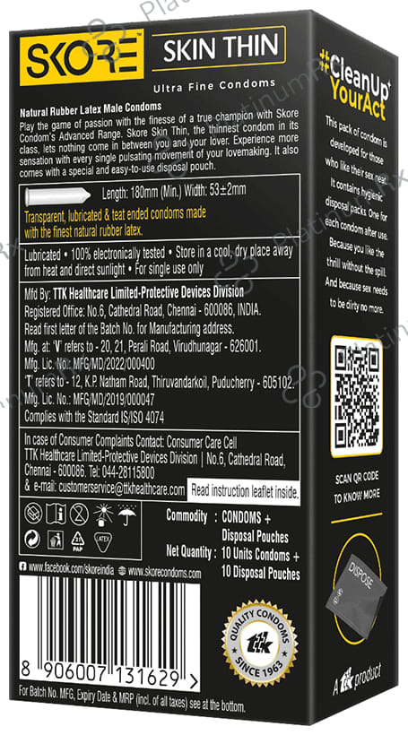 Skore Skin Thin Ultra Fine Condoms 10s