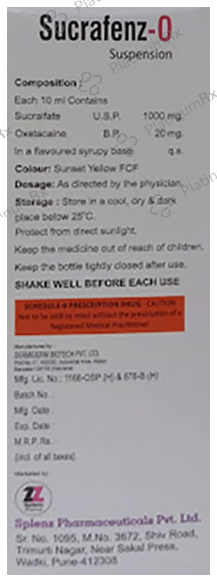Sucrafenz-O Oral Suspension Sugar Free
