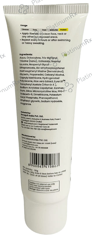 Re'equil Oxybenzone & Omc Free Sunscreen SPF 50 PA+++ Cream 50gm