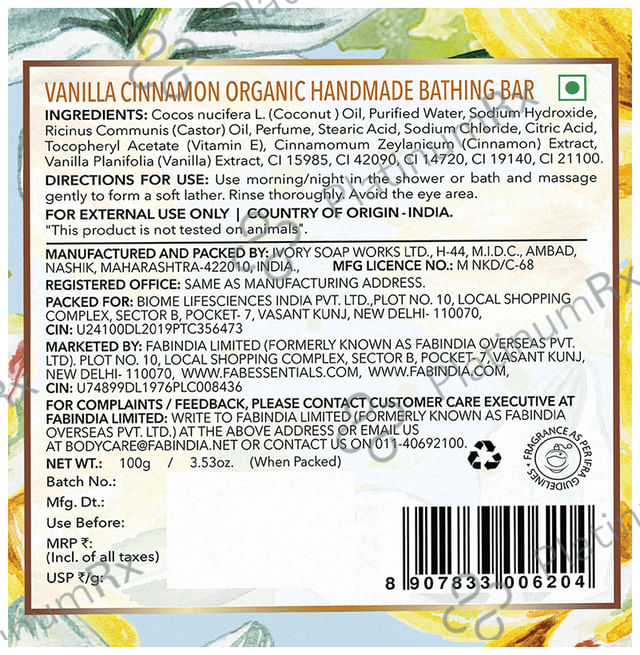 Fabessentials Vanilla Cinnamon Organic Handmade Bathing Bar
