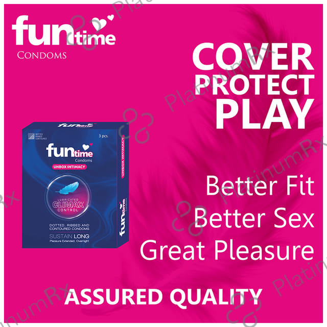Funtime Dotted Ribbed & Contoured Climax Control Condom 3s