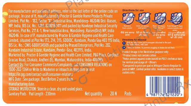 Whisper Choice Wings Sanitary Pads Regular 20 pads