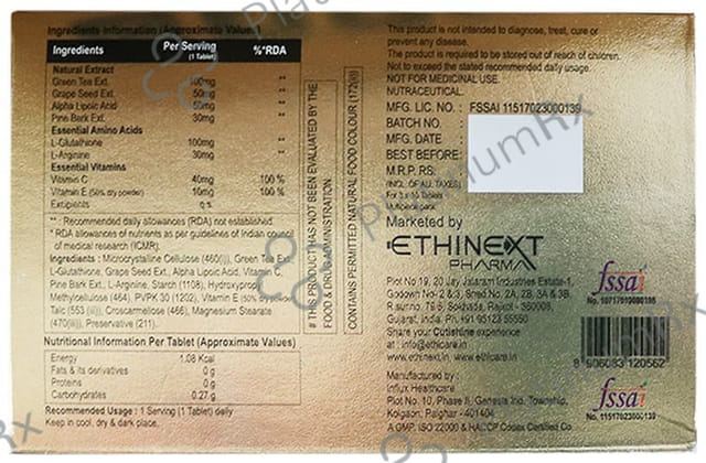 Cutishine L-Glutathione with Alpha Lipoic Acid ALA for Skin Health - Tablet 30 Tablet