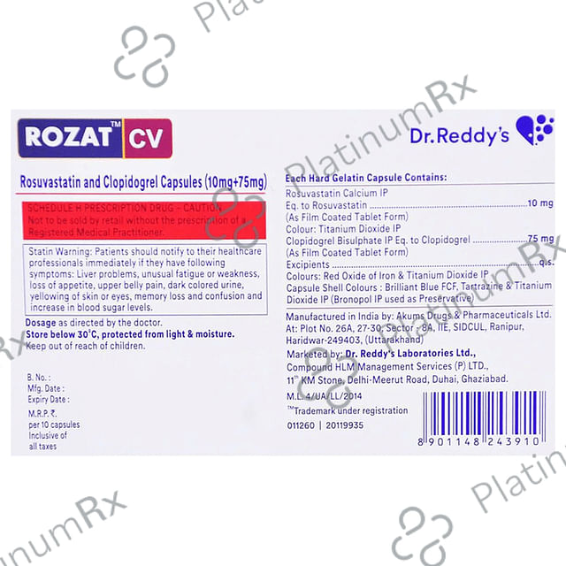 Rozat CV 75/10mg Capsule 10s