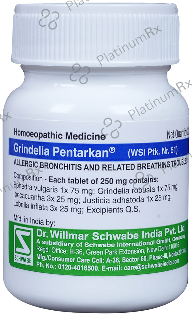 Dr Willmar Schwabe India Grindelia Pentarkan Ptk 51 Tablet