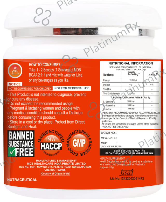 MDB Master Dream Bodies BCAA 2:1:1 Orange Punch 250gm