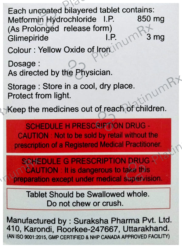 Gliprip M 3/850mg Plus Tablet PR 10s
