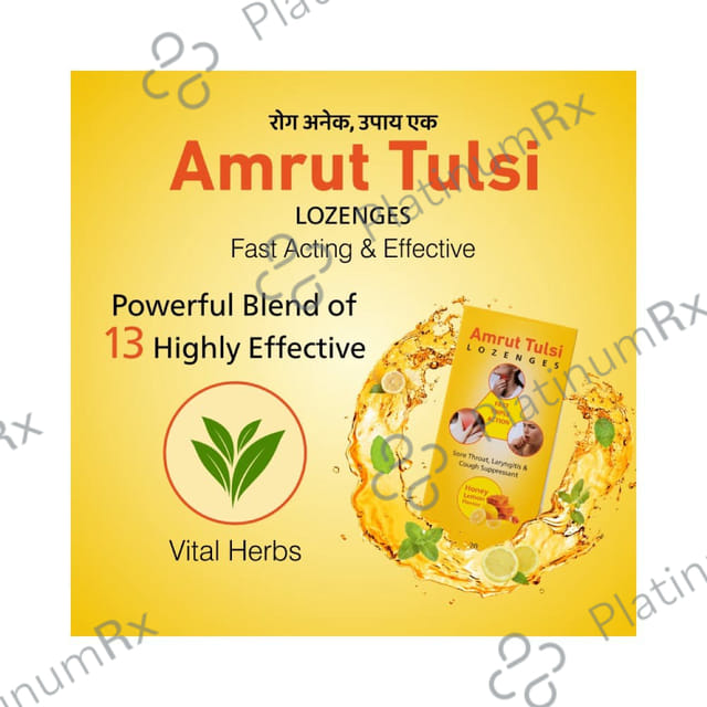 Amrut Tulsi Lozenges (6 Each) Honey Lemon 10 strips