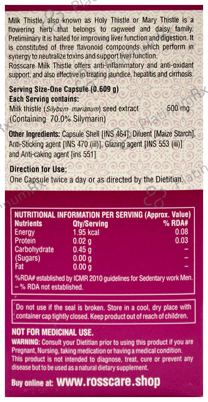 Rosscare Milk Thistle 500mg Capsule
