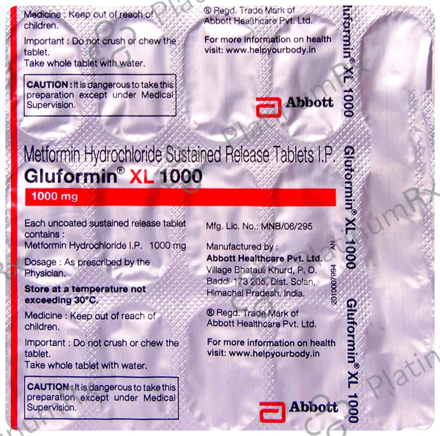 New Gluformin XL1000mg Tablet PR 15s