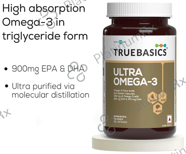 TrueBasics Ultra 1250mg Omega 3 with EPA & DHA for Heart, Joints & Eyes Health - Soft Gelatin Capsule 90 capsules