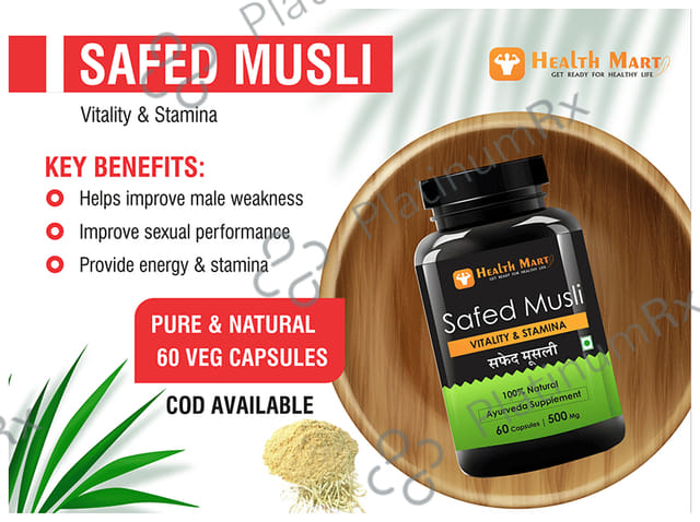 Health Mart Safed Musli 500mg Caspule for Vitality & Stamina
