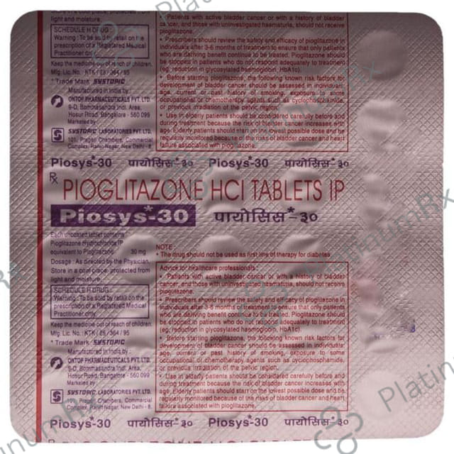 Piosys 30mg Tablet 30s