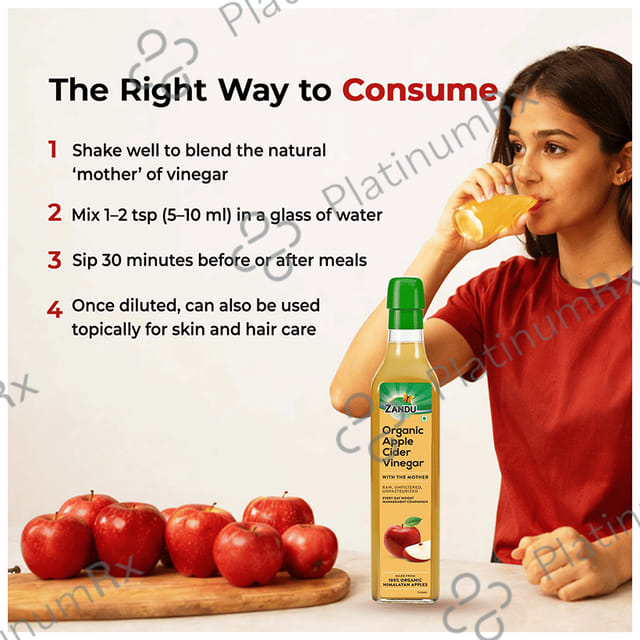 Zandu Organic Apple Cider Vinegar ACV with The Mother - Raw, Unfiltered & Unpasteurized