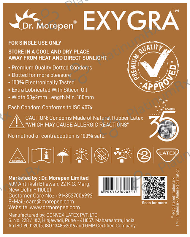Dr. Morepen Exygra Dotteds with Extra Lubricated Silicon Oil Chocolate Condom 3s