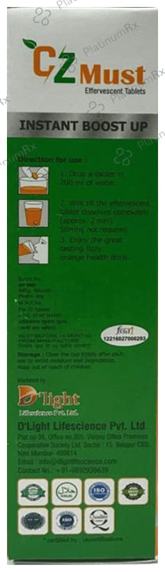 CZ Must Vitamin C 500mg Effervescent Tablet Sugar Free Orange