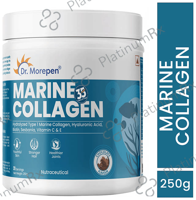Dr. Morepen Collagen (Marine) Skin Protein with Hyaluronic Acid, Vitamin C & Biotin - Flavour Chocolate Powder