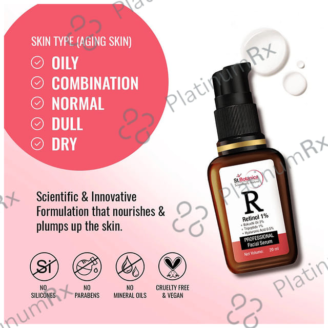 St.Botanica R Retinol 1% + Bakuchi Oil 2% + Tripeptide 1% + Hyaluronic Acid 0.5% Professional Facial Serum