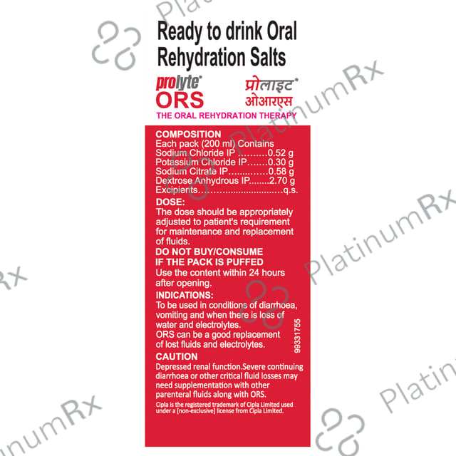 Prolyte ORS W.H.O Recommended Formula Mixed Fruit Flavour 200ml