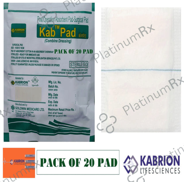 Agarwals Kabiron KAB PAD Sterile Combine Dressing Surgical Pad 10cm x 10cm 20 units