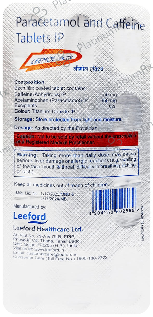 Leemol Activ 50mg/650mg Tablet