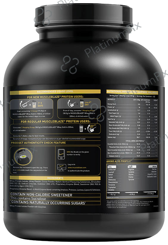 MuscleBlaze Whey Gold 100% Whey Protein Isolate - With Digestive Enzymes - Powder for Muscle Synthesis - Flavour Powder Mocha Cappuccino 2 kg