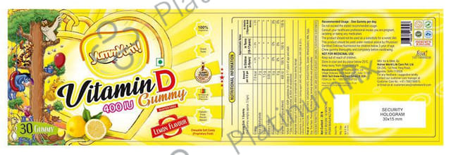 Yummyum Vitamin D 400IU Lemon Flavour Gluten Free Gummy 30s