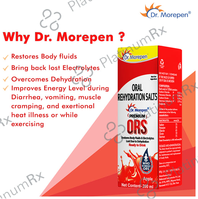 Dr. Morepen Premium ORS Ready to Drink Apple Flavour 200ml