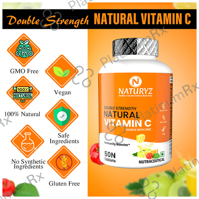 Naturyz Double Strength Natural Vitamin C Zinc Supplement Supports Immunity & Skincare Tablet