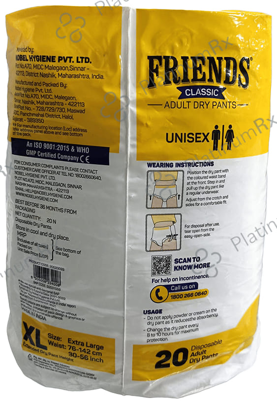 Friends Classic Anti Bacterial & Anti Rash Adult Unisex Dry Pants XL diapers 20s