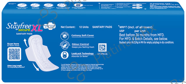 Stayfree Secure Cottony Soft with Wings Pads XL 12s