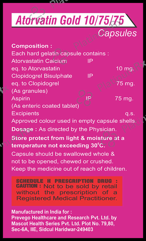 Atorvatin Gold 10/75/75mg Capsule 10s
