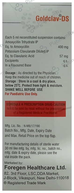Goldclav DS 400/57mg Oral Suspension 30ml