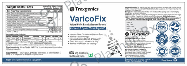 Trexgenics VaricoFix Advanced Formula Varicose Veins & Spider Veins Support Veg Capsule
