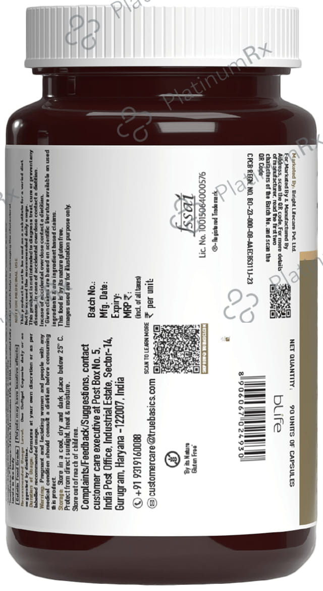 TrueBasics Ultra 1250mg Omega 3 with EPA & DHA for Heart, Joints & Eyes Health - Soft Gelatin Capsule 90 capsules