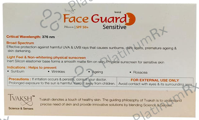 Tvaksh Face Guard Sensitive SPF 50+ Sunscreen 50gm