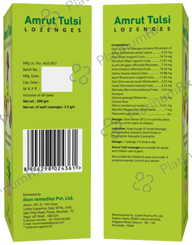 Amrut Tulsi Lozenges (6 Each) Ginger Mint 5 strips