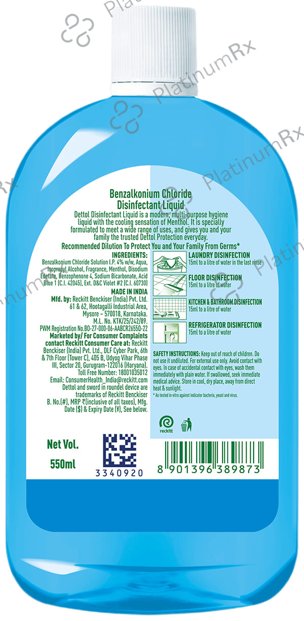 Dettol Multi Purpose Disinfectant Menthol Cool Liquid 550ml