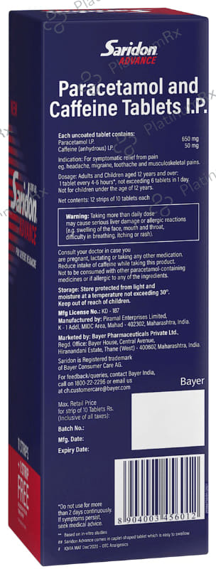 Saridon Advance 50/650mg Tablet 10s
