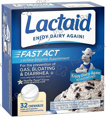 Lactaid Fast Act Lactase Enzyme Chewable Tablet Vanilla Twist 32 Chewable Tablet
