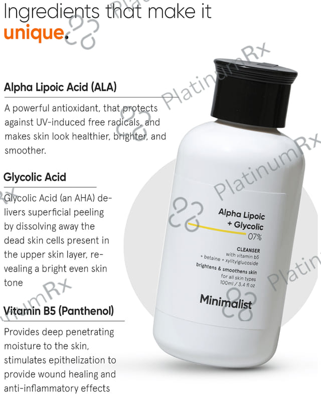 Minimalist Alpha Lipoic + Glycolic 7% Cleanser - Brightens & Smoothens Skin