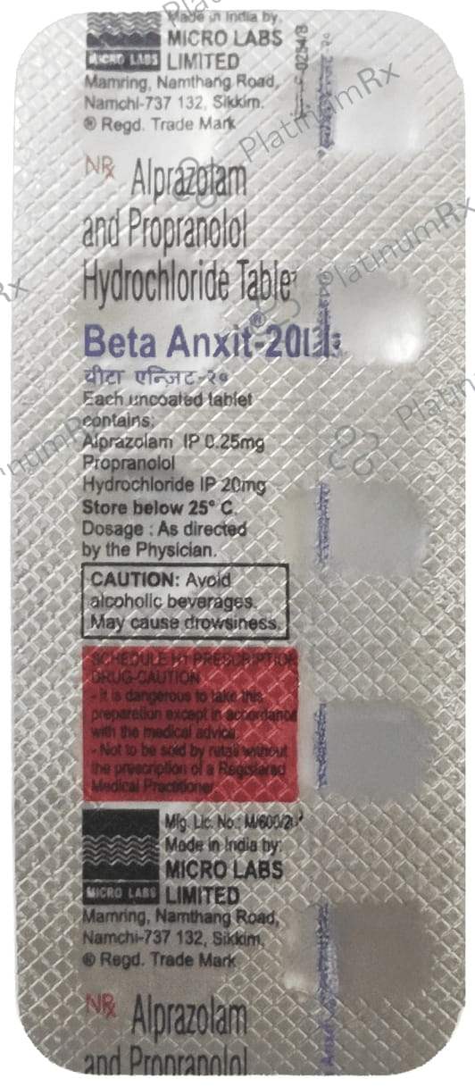 Beta Anxit 0.25/20mg Tablet 10s