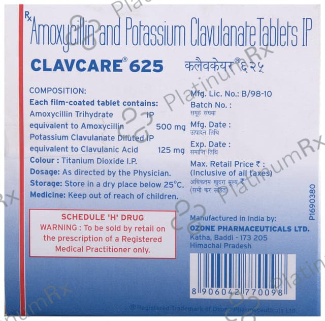 Clavcare 625mg Tablet 6s