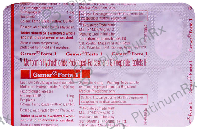 Gemer Forte 1/850mg Tablet PR 10s