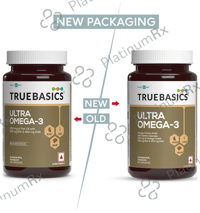 TrueBasics Ultra 1250mg Omega 3 with EPA & DHA for Heart, Joints & Eyes Health - Soft Gelatin Capsule 90 capsules
