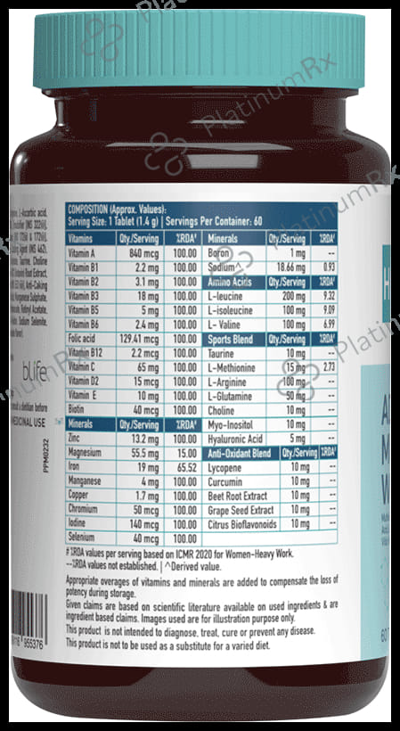 Healthkart HK Vitals Advanced Multivitamin with BCAA - For Energy, Stamina & Antioxidant Support - Tablet