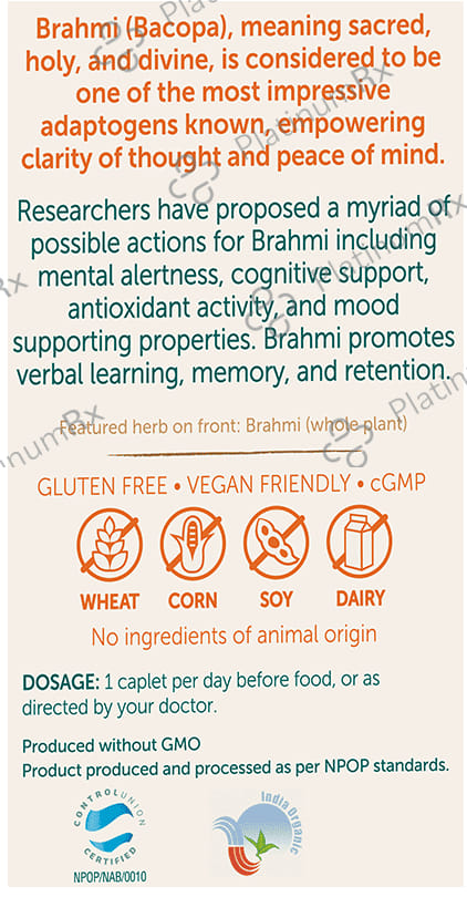 Himalaya Organic Brahmi - Mind Wellness- Improve Alertness - Caplet 60 caplets